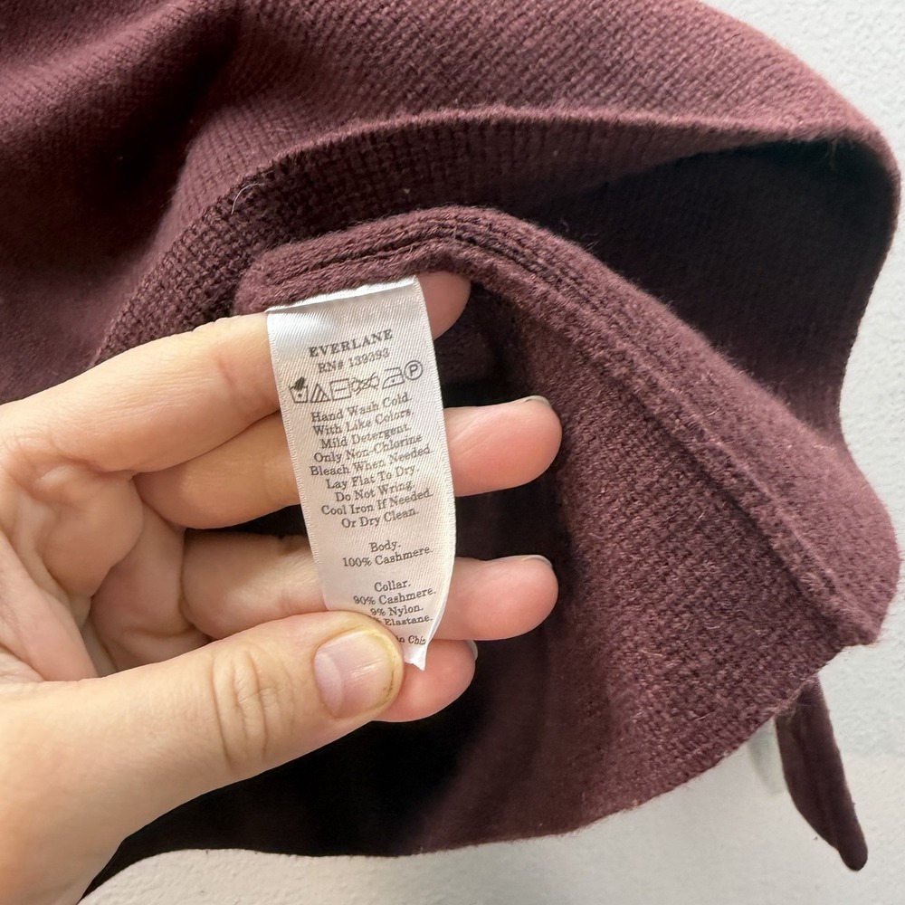 EVERLANE Brown 100% Cashmere Mock Neck Boxy Sweater SZ XXS Minimalist Academia - Picture 4 of 5